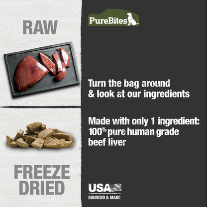 Made with only 1 Ingredient you can read, pronounce, and trust: USA sourced human grade beef liver.