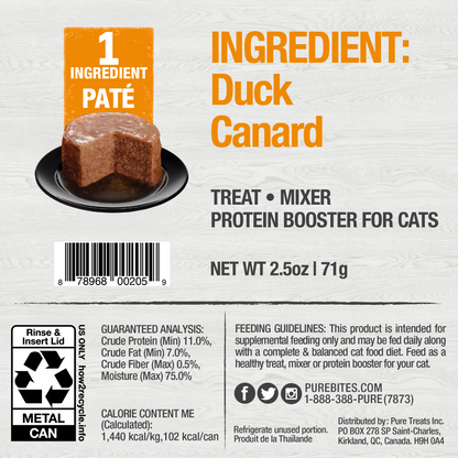 Back Image of PureBites Cat Pates, Duck, 71g | 2.5oz