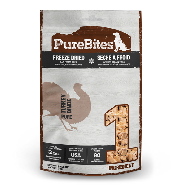 PureBites Turkey Freeze Dried Dog Treats 1 Ingredient Made In USA 2.47oz