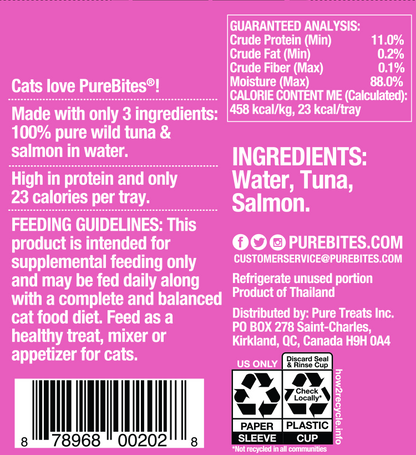 Back Image of PureBites Wet Mixers, Tuna & Salmon, 50g | 1.76oz