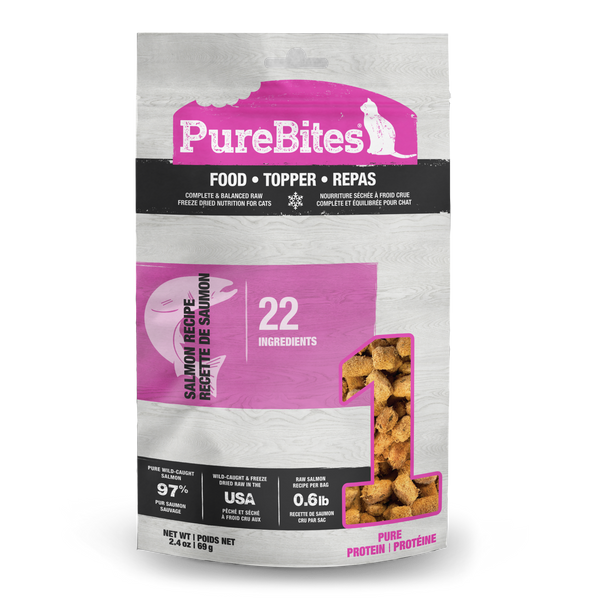 PureBites Salmon Freeze Dried Cat Food 22 Ingredients Made In USA 2.4oz
