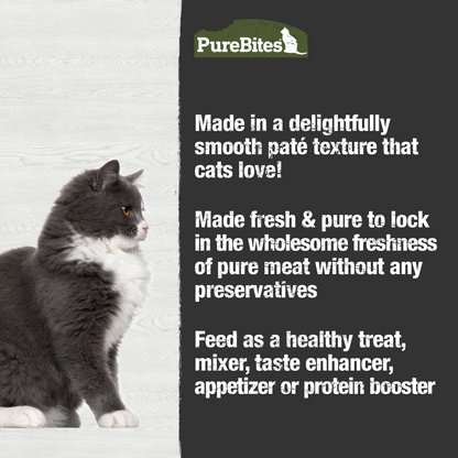 Made fresh & pure means more protein and nutrients packed into every can. The chicken & beef in our patés is delicately steamed to help preserve the ingredient's taste, and nutrition, and mirror a cat's ancestral diet