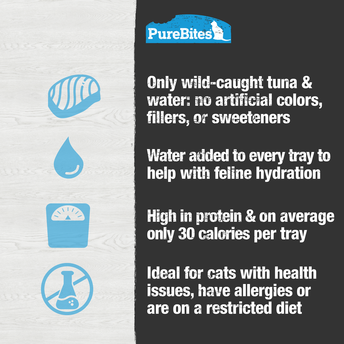 Make snack time or mealtime exciting for picky eaters!  A nutritious and flavorful feast; 100% natural, high in protein, low in calories (only 30 calories per tray), and with water added for the essential hydration cats need