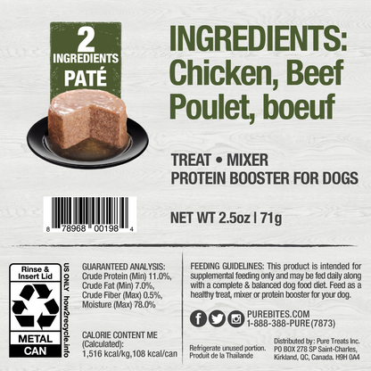 Back Image of PureBites Dog Pates, Chicken & Beef, 71g | 2.5 oz