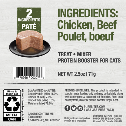 Back Image of PureBites Cat Pates, Chicken & Beef, 71g | 2.5oz