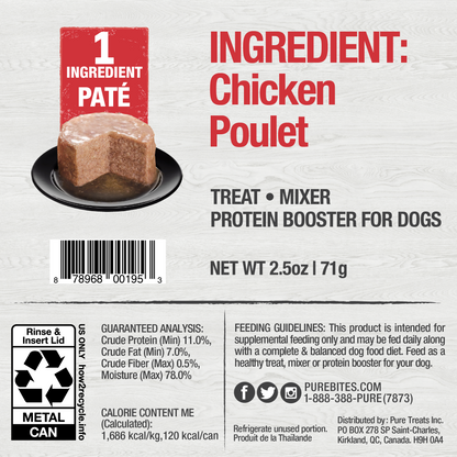 Back Image of PureBites Dog Pates, Chicken, 71g | 2.5 oz